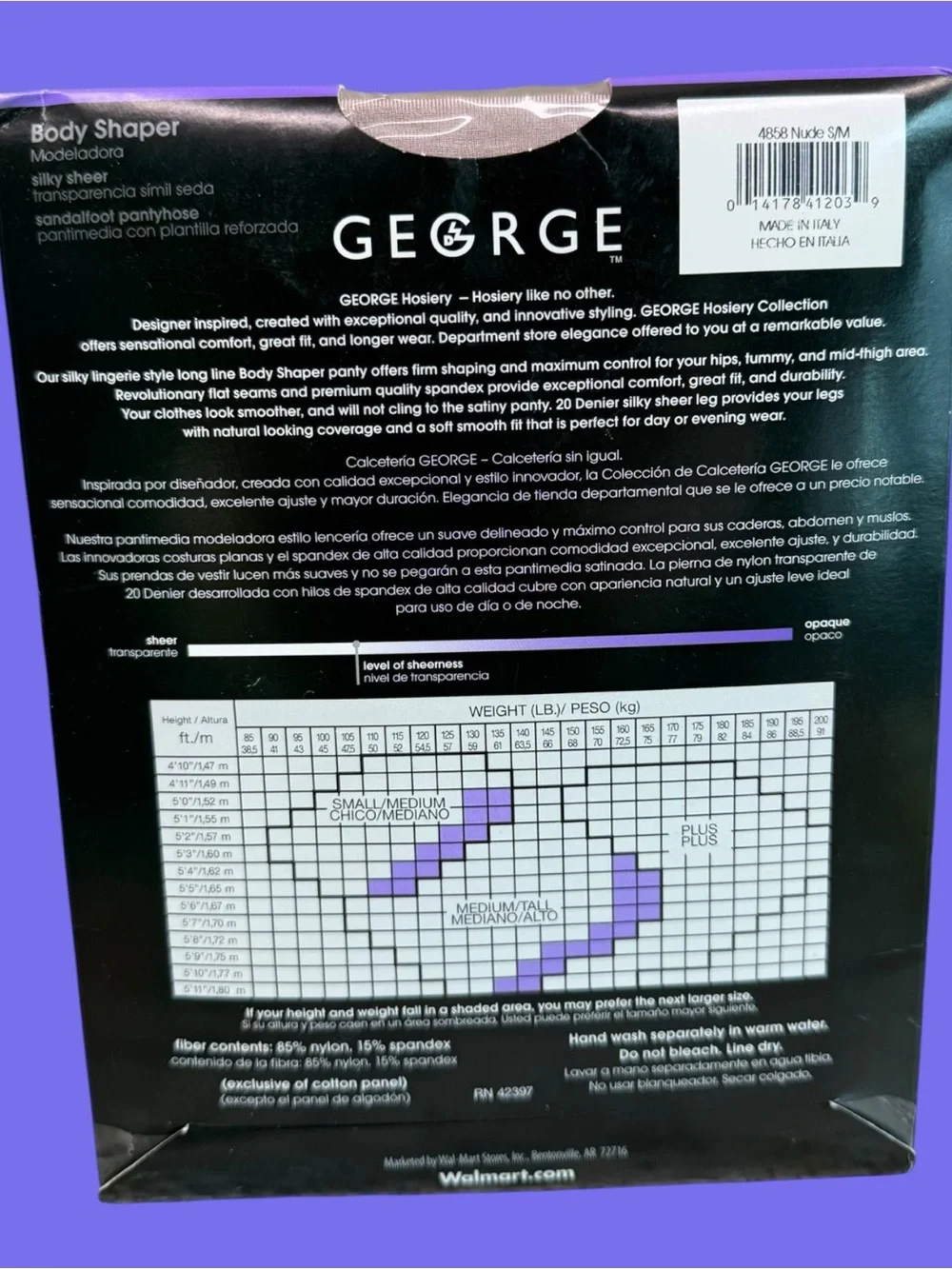 George Body Shaper Silky Sheer Pantyhose Sandalfoot Small/Medium Nude Style 4858